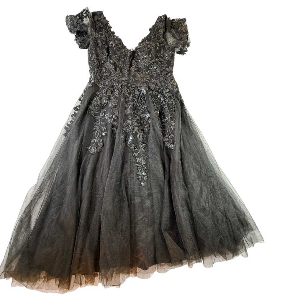 JJ’s House Black Sequin Tulle Dress Women Small Gothic Prom Homecoming Formal Pa